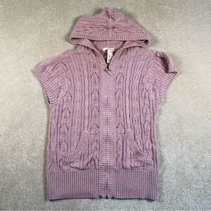 DKNY JEANS Y2K sweater pink‎ cap sleeve cable knit zip up hooded Junior's Large